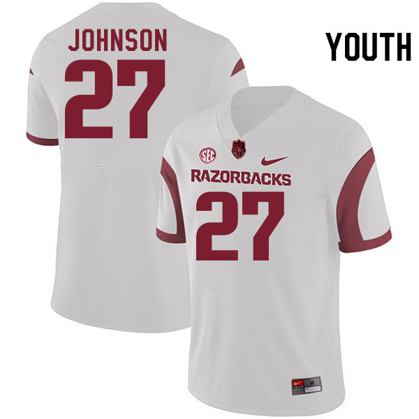 Youth #27 Ahkhari Johnson Arkansas Razorbacks College Football Jerseys Stitched-White